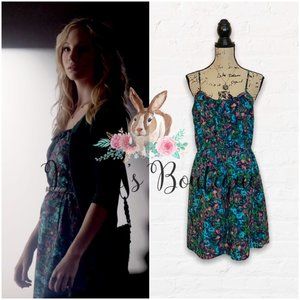 Caroline Forbes' Hinge Floral Ruffle Neck Dress